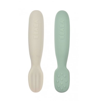 BEABA® Cuillère bébé 1er âge silicone gris velours/vert sauge lot de 2