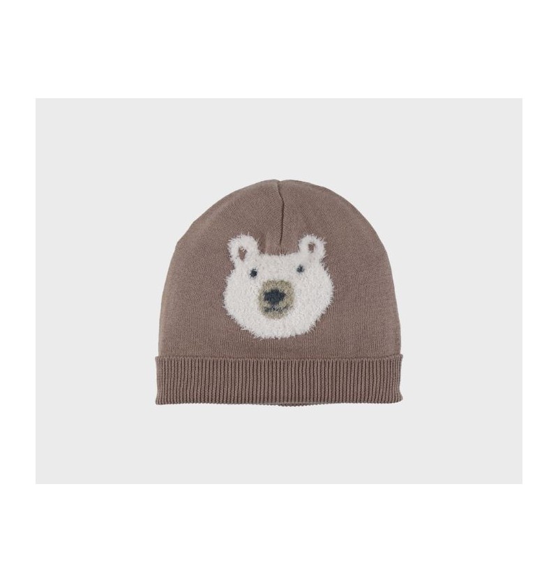 Bonnet en tricot marron...