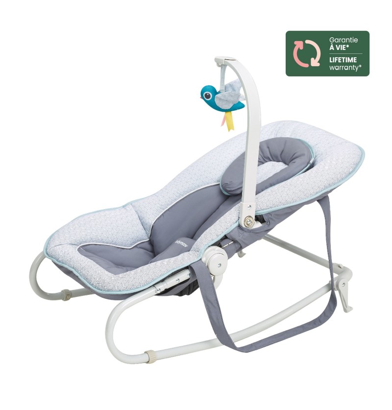 BABYMOOV Transat bébé graphik, balancelle ou fixe, molletonné, pliage  compact, déhoussable, peche