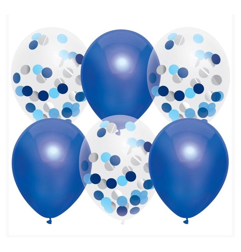 Ballons mix bleu uni/confetti